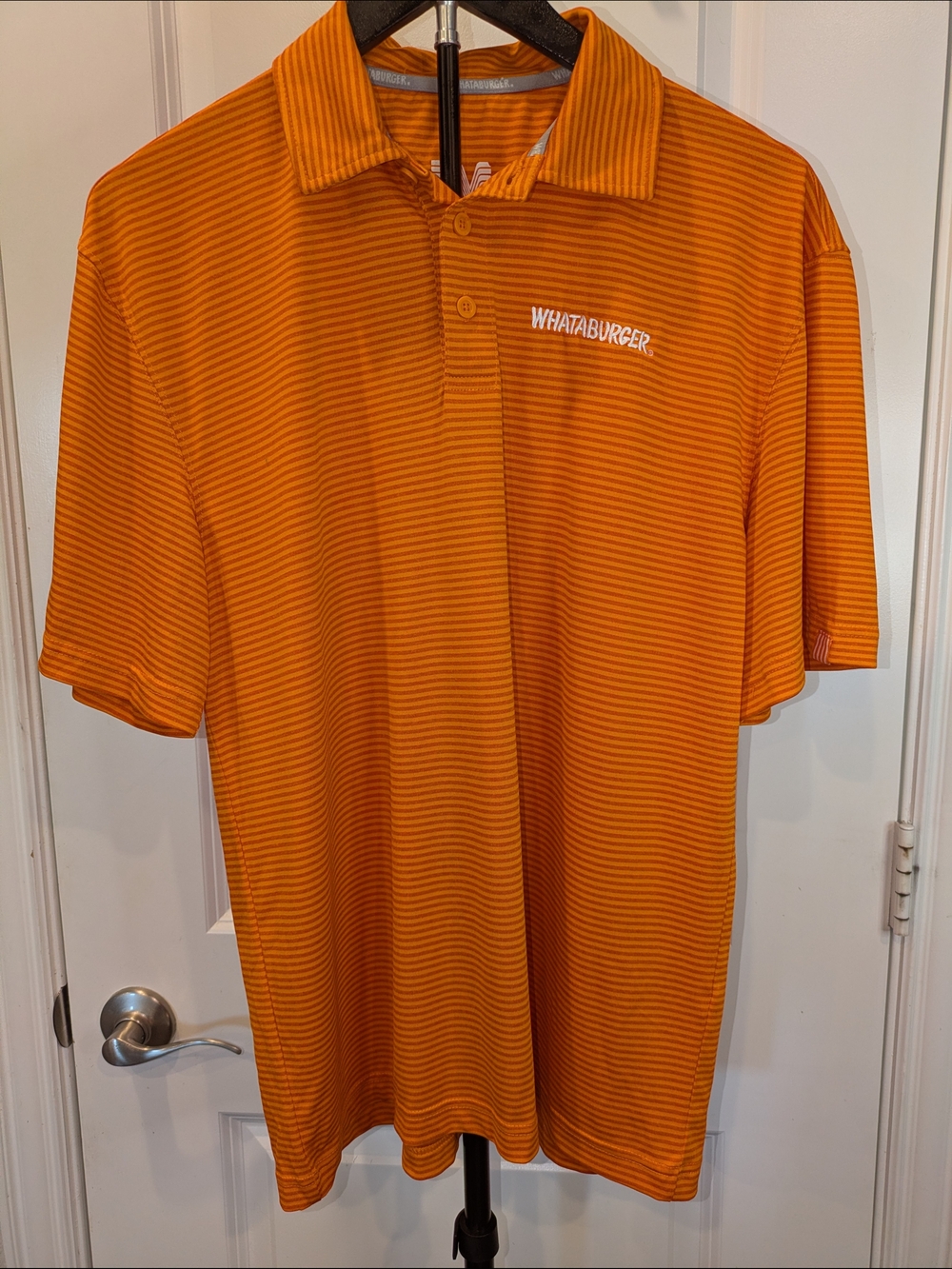 Whataburger Polo Shirt Men's Medium Orange Striped Performance Golf Embroidered